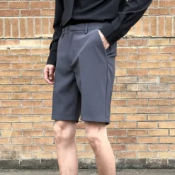 Sale OUKU Men's Dress Shorts Bermuda shorts Work Shorts Pleated Shorts Pleated Pocket Plain Comfort Breathable Knee Length Casual Daily Stylish Chic & Modern Black White Micro-elastic