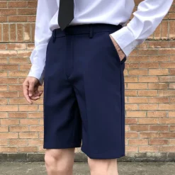 Sale OUKU Men's Dress Shorts Bermuda shorts Work Shorts Pleated Shorts Pleated Pocket Plain Comfort Breathable Knee Length Casual Daily Stylish Chic & Modern Black White Micro-elastic