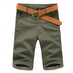 Outlet OUKU Men's Dress Shorts Burmuda Shorts Work Shorts Ruched Pocket Plain Comfort Breathable Knee Length Outdoor Business Fashion Casual Black Light Green