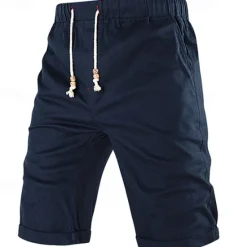 Best OUKU Men's Dress Shorts Burmuda Shorts Work Shorts Pocket Drawstring Plain Comfort Breathable Knee Length Outdoor Business Fashion Casual Black Blue