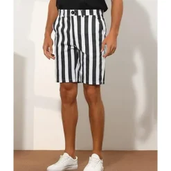 Discount OUKU Men's Dress Shorts Burmuda Shorts Work Shorts Pocket Striped Comfort Breathable Short Outdoor Business Fashion Casual Black White