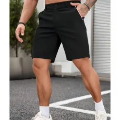 New OUKU Men's Dress Shorts Burmuda Shorts Work Shorts Pocket Plain Comfort Breathable Knee Length Outdoor Business Fashion Casual Black White