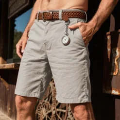 Sale OUKU Men's Dress Shorts Burmuda Shorts Work Shorts Pocket Plain Comfort Breathable Knee Length Outdoor Business Fashion Casual Yellow Light Green
