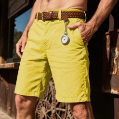 Sale OUKU Men's Dress Shorts Burmuda Shorts Work Shorts Pocket Plain Comfort Breathable Knee Length Outdoor Business Fashion Casual Yellow Light Green