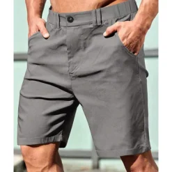 Best OUKU Men's Dress Shorts Burmuda Shorts Work Shorts Pocket Elastic Waist Plain Comfort Breathable Knee Length Outdoor Business Fashion Casual Black Khaki