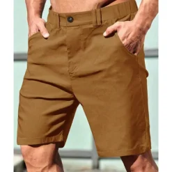Best OUKU Men's Dress Shorts Burmuda Shorts Work Shorts Pocket Elastic Waist Plain Comfort Breathable Knee Length Outdoor Business Fashion Casual Black Khaki