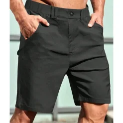 Best OUKU Men's Dress Shorts Burmuda Shorts Work Shorts Pocket Elastic Waist Plain Comfort Breathable Knee Length Outdoor Business Fashion Casual Black Khaki