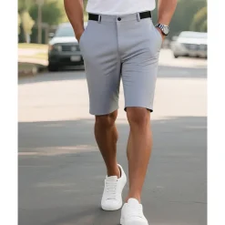 Outlet OUKU Men's Dress Shorts Burmuda Shorts Work Shorts Pocket Plain Comfort Breathable Knee Length Outdoor Business Fashion Casual Black Navy Blue