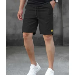 Sale OUKU Men's Dress Shorts Burmuda Shorts Work Shorts Pocket Drawstring Plain Comfort Breathable Knee Length Outdoor Business Fashion Casual Black Pink