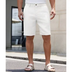 OUKU Men's Dress Shorts Burmuda Shorts Work Shorts Pocket Plain Comfort Breathable Knee Length Outdoor Business Fashion Casual Black White