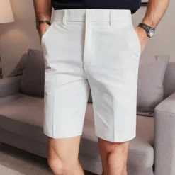 Outlet OUKU Men's Dress Shorts Summer Shorts Work Shorts Casual Shorts Buttons Pocket Plain Comfort Knee Length Formal Party Work Fashion Classic Style Black White Micro-elastic