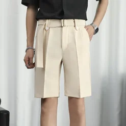 New OUKU Men's Dress Shorts Summer Shorts Bermuda shorts Work Shorts Pleated Plain Outdoor Going out Fashion Streetwear Black White Micro-elastic