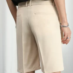 New OUKU Men's Dress Shorts Summer Shorts Bermuda shorts Work Shorts Pleated Plain Outdoor Going out Fashion Streetwear Black White Micro-elastic
