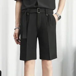 New OUKU Men's Dress Shorts Summer Shorts Bermuda shorts Work Shorts Pleated Plain Outdoor Going out Fashion Streetwear Black White Micro-elastic