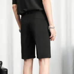 New OUKU Men's Dress Shorts Summer Shorts Bermuda shorts Work Shorts Pleated Plain Outdoor Going out Fashion Streetwear Black White Micro-elastic