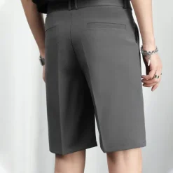 New OUKU Men's Dress Shorts Summer Shorts Bermuda shorts Work Shorts Pleated Plain Outdoor Going out Fashion Streetwear Black White Micro-elastic