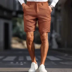 Hot OUKU Men's Dress Shorts Summer Shorts Work Shorts Golf Shorts Pocket Plain Comfort Breathable Short Outdoor Vacation Sport Casual Coffee