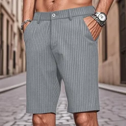 New OUKU Men's Dress Shorts Work Shorts Golf Shorts Pocket Stripes Comfort Breathable Knee Length Outdoor Business Sports Casual Black Light Grey