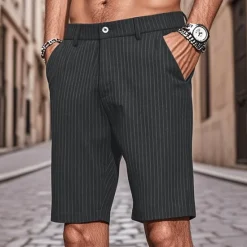 New OUKU Men's Dress Shorts Work Shorts Golf Shorts Pocket Stripes Comfort Breathable Knee Length Outdoor Business Sports Casual Black Light Grey