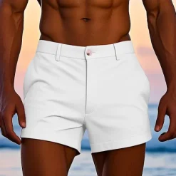 Online OUKU Men's Dress Shorts Work Shorts Golf Shorts Pocket Plain Comfort Breathable Short Outdoor Business Sports Casual White Yellow