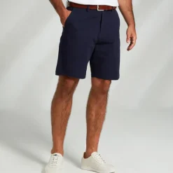 Hot OUKU Men's Dress Shorts Zipper Pocket Solid Color Breathable Knee Length Formal Wedding Party Chic & Modern Formal Navy Blue Micro-elastic White