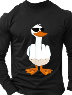 Sale OUKU Men's Duck T Shirt Long Sleeve Shirt 100% Cotton Long Sleeve Graphic Shirt Light Heather Grey Black Wine Comfortable Tee Vacation Street Fashion Designer Clothing