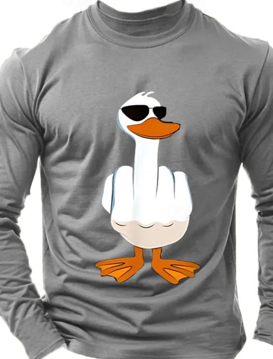 Sale OUKU Men's Duck T Shirt Long Sleeve Shirt 100% Cotton Long Sleeve Graphic Shirt Light Heather Grey Black Wine Comfortable Tee Vacation Street Fashion Designer Clothing