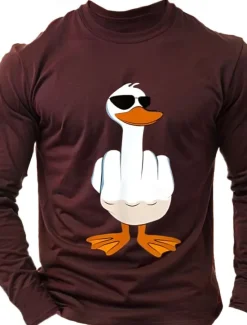 Sale OUKU Men's Duck T Shirt Long Sleeve Shirt 100% Cotton Long Sleeve Graphic Shirt Light Heather Grey Black Wine Comfortable Tee Vacation Street Fashion Designer Clothing