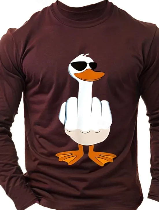 Sale OUKU Men's Duck T Shirt Long Sleeve Shirt 100% Cotton Long Sleeve Graphic Shirt Light Heather Grey Black Wine Comfortable Tee Vacation Street Fashion Designer Clothing