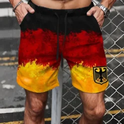 OUKU Men's Eagle European pattern National Flag Swim Trunks Swim Shorts Board Shorts Mid Waist Fashion Streetwear Designer Casual Daily Holiday Pocket Drawstring Elastic Waist Designer Clothing Apparel Black / Red