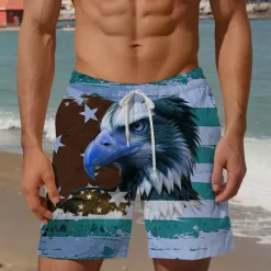 Clearance OUKU Men's Eagle National Flag Swim Trunks Swim Shorts Board Shorts Mid Waist Vacation Hawaiian Holiday Vacation Holiday Beach Drawstring with Mesh lining Elastic Waist Designer Clothing Apparel
