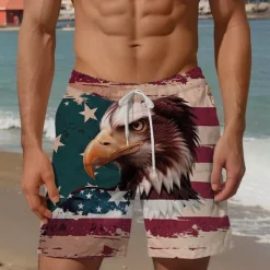 Clearance OUKU Men's Eagle National Flag Swim Trunks Swim Shorts Board Shorts Mid Waist Vacation Hawaiian Holiday Vacation Holiday Beach Drawstring with Mesh lining Elastic Waist Designer Clothing Apparel