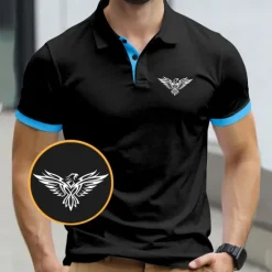 Outlet OUKU Men's Eagle Polo Short Sleeve Polo Shirts Collared Shirts Business Casual Business Athleisure Daily Wear 3D Print Summer Black Yellow Navy Blue
