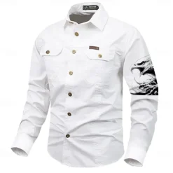 Hot OUKU Men's Eagle Work Shirt Western Shirt Cargo Shirt Long Sleeve Casual Tactical Sports & Outdoor Going out Winter Spring & Fall Turndown Print Black Grey Black White Army Green Red