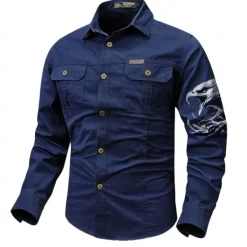 Hot OUKU Men's Eagle Work Shirt Western Shirt Cargo Shirt Long Sleeve Casual Tactical Sports & Outdoor Going out Winter Spring & Fall Turndown Print Black Grey Black White Army Green Red
