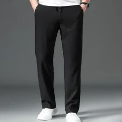 Discount OUKU Men's Easy Care Cotton Linen Athletic Pants Active Pants Trousers Drawstring Elastic Drawstring Waist Solid Color Wearable Full Length Formal Wedding Outdoor Elegant Vacation Light Khaki Black Micro-e