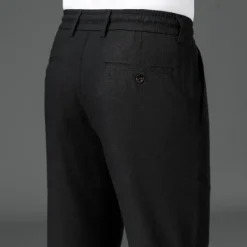 Discount OUKU Men's Easy Care Cotton Linen Athletic Pants Active Pants Trousers Drawstring Elastic Drawstring Waist Solid Color Wearable Full Length Formal Wedding Outdoor Elegant Vacation Light Khaki Black Micro-e