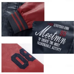 Clearance OUKU Men's Embroidered Bomber Jacket Leather Jacket Winter Baseball Coat Long Sleeve Stand Collar PU Leather Motorcycle Jacket