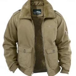 Online OUKU Men's Embroidered Fleece Jacket Cargo Jacket Long Sleeve Military Tactical Thermal Warm Coat Vintage Casual Style Cotton Bomber Jacket with Turn-down Collar khaki Army Green Dark Blue