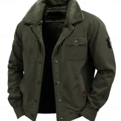 Clearance OUKU Men's Embroidered Fleece Jacket Sherpa Trucker Jacket Work Cargo Jacket Turn-Down Collar Warm Winter Cotton Jacket Vintage Casual Going Out Coat Multi-Pockets