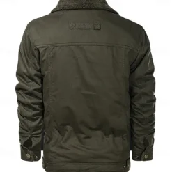 Clearance OUKU Men's Embroidered Fleece Jacket Sherpa Trucker Jacket Work Cargo Jacket Turn-Down Collar Warm Winter Cotton Jacket Vintage Casual Going Out Coat Multi-Pockets