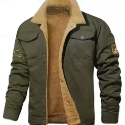 Sale OUKU Men's Embroidered Fleece Jacket Cargo Jacket Cow Print Turndown Collar Long Sleeve Military Tactical Jacket Vintage Thermal Warm Winter Outwear Multiple Pockets Button Front Cotton Coat