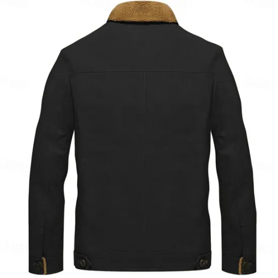 Sale OUKU Men's Embroidered Fleece Jacket Cargo Jacket Cow Print Turndown Collar Long Sleeve Military Tactical Jacket Vintage Thermal Warm Winter Outwear Multiple Pockets Button Front Cotton Coat