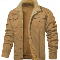 Sale OUKU Men's Embroidered Fleece Jacket Cargo Jacket Cow Print Turndown Collar Long Sleeve Military Tactical Jacket Vintage Thermal Warm Winter Outwear Multiple Pockets Button Front Cotton Coat
