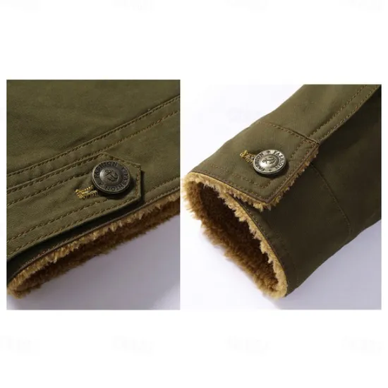 Sale OUKU Men's Embroidered Fleece Jacket Cargo Jacket Cow Print Turndown Collar Long Sleeve Military Tactical Jacket Vintage Thermal Warm Winter Outwear Multiple Pockets Button Front Cotton Coat