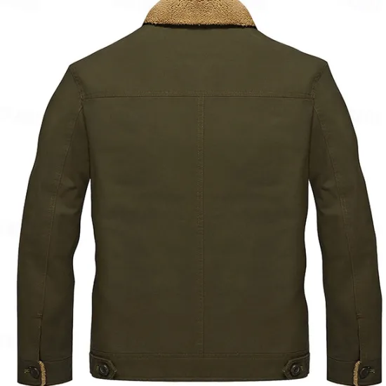 Outlet OUKU Men's Embroidered Fleece Jacket Cargo Jacket Turndown Collar Long Sleeve Military Tactical Jacket Vintage Thermal Warm Winter Outwear Multiple Pockets Button Front Cotton Coat Black Army Green