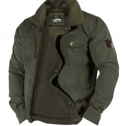 Online OUKU Men's Embroidered Fleece Jacket Sherpa Trucker Jacket Work Cargo Jacket Turn-Down Collar Warm Winter Cotton Jacket Vintage Casual Going Out Coat Multi-Pockets