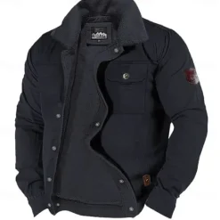 Online OUKU Men's Embroidered Fleece Jacket Sherpa Trucker Jacket Work Cargo Jacket Turn-Down Collar Warm Winter Cotton Jacket Vintage Casual Going Out Coat Multi-Pockets
