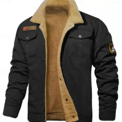 Sale OUKU Men's Embroidered Fleece Jacket Cargo Jacket Turndown Collar Long Sleeve Military Tactical Jacket Vintage Thermal Warm Winter Outwear Multiple Pockets Button Front Cotton Coat Black khaki Army Green