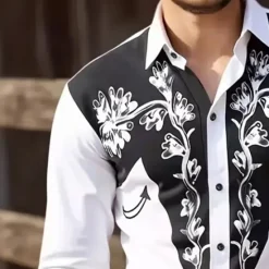 Discount OUKU Men's Ethnic Baroque Scrollwork Shirt Western Shirt Cowboy Shirt Long Sleeve Vintage Retro Outdoor Vacation Spring Fall Turndown 3D Print Linen Like Shirt White 1 White